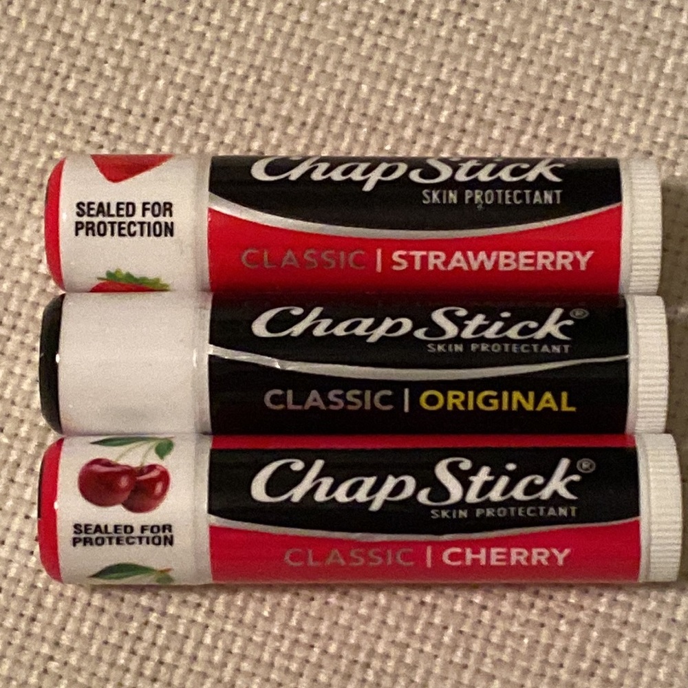 Chapstick Brand Sealed New in Tube Cherry, Strawberry and Original Flavor